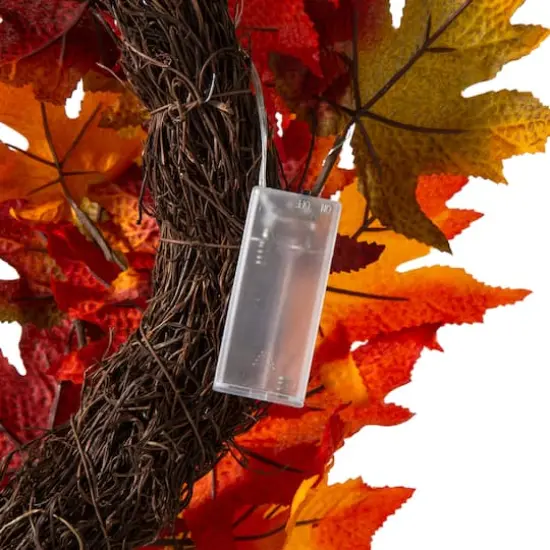 Glitzhome&reg; 24" Fall Lighted Maple Leaves Wreath with Timer {7}