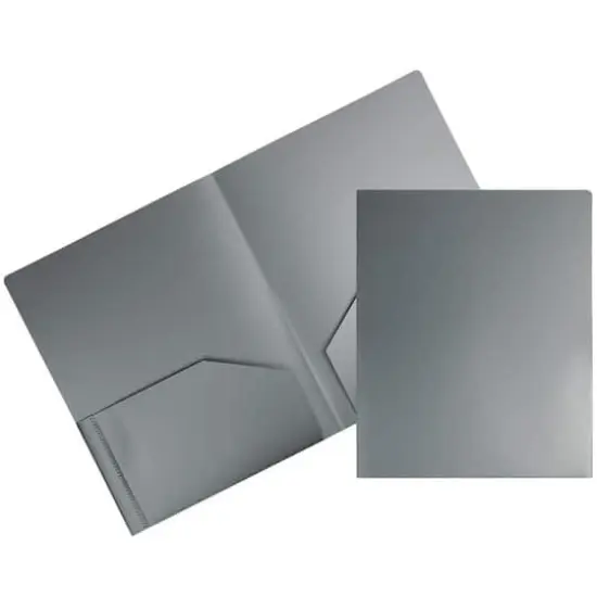JAM Paper Heavy Duty Plastic 2-Pocket Folders, 6ct. Silver {1}