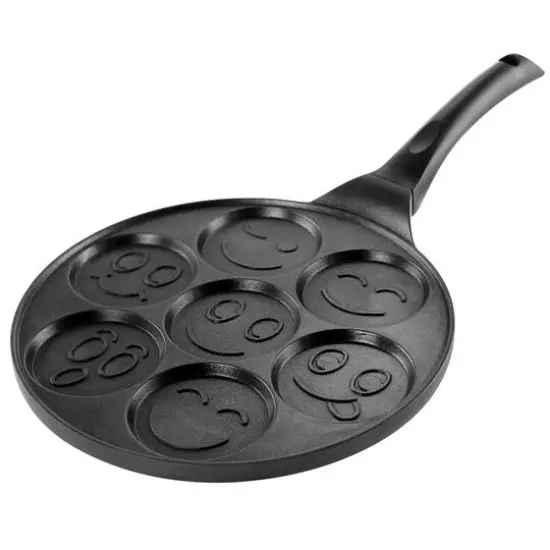 MegaChef 10.5" Happy Face Emoji Aluminum Nonstick Pancake Maker Pan with Cool Touch Handle {8}