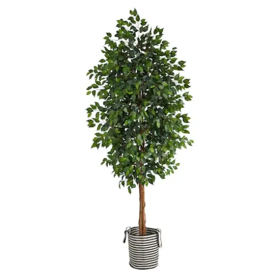 8ft. Ficus Artificial Tree in Handmade Black and White Natural Jute and Cotton Planter {1}