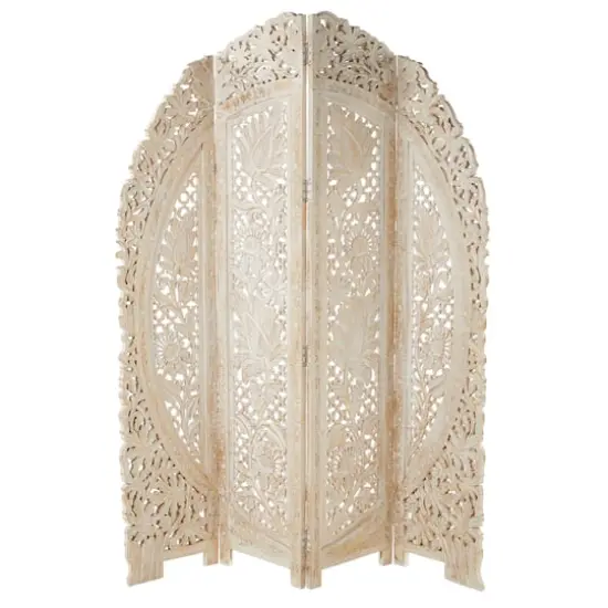 White Mango Wood Eclectic Room Divider Screen, 72 " x 60 " x 2 " {3}