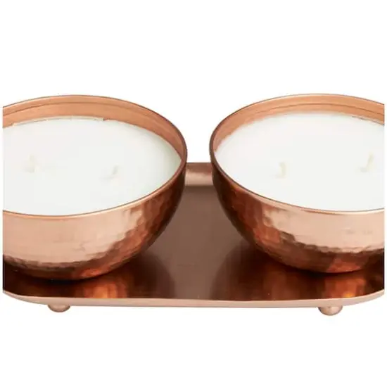 White Wax Tropical Breeze Scented Candle with Copper Hammered Container and Oval Holding Tray {5}