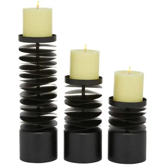 Black Metal Contemporary Candle Holder Set {1}