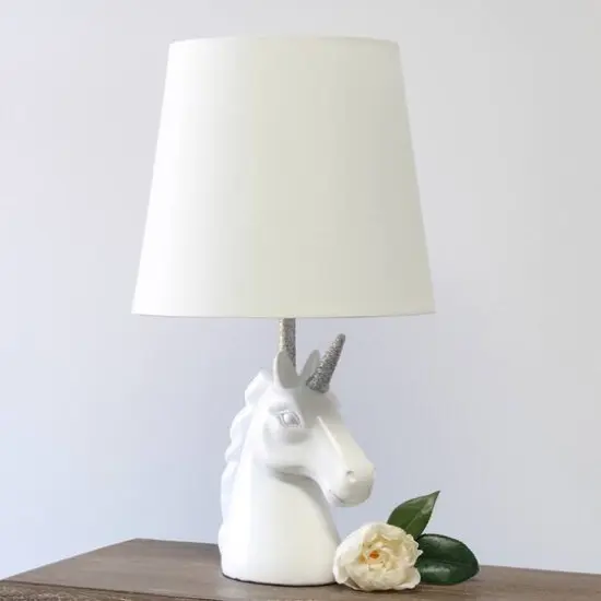 Simple Designs 15.5" Unicorn Table Lamp White/Silver Glitter {5}