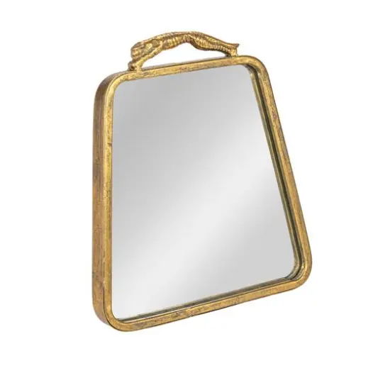 Hello Honey&reg; 10" Gold Antique Metal Wall Mirror with Leopard Handle {1}