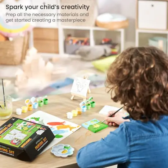Arteza&reg; Kids Canvas Paint Kit, 4 Mini Canvas- 3 x 3 with Easel, Dinosaurs {6}