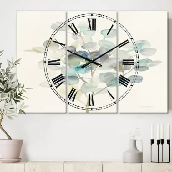 Designart Eucalyptus Leaves Traditional 3 Panel Wall Clock {3}
