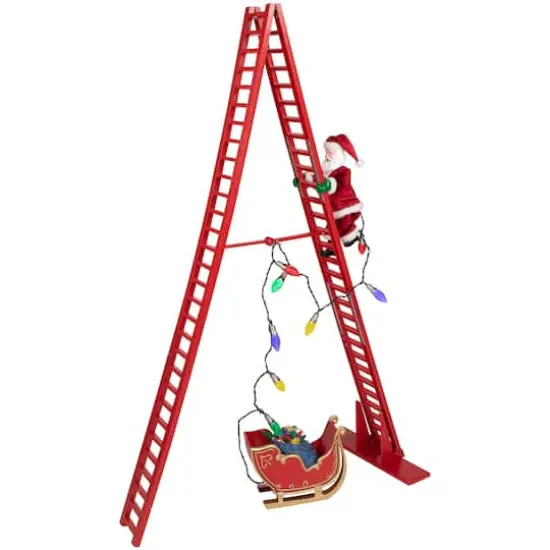 4ft. Animated Lighted Musical Santa Climbing Ladder Christmas Decoration {1}