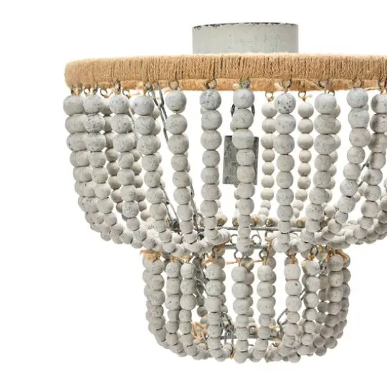 Hello Honey&reg; Gray Wood Bead & Metal Semi-Flush Light {8}