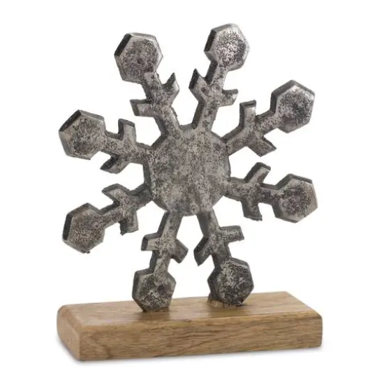 Metal Snowflake on Wood Base Set {3}