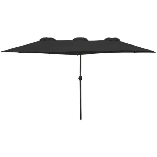 15ft. Outdoor Patio Market Umbrella with Hand Crank Black {1}