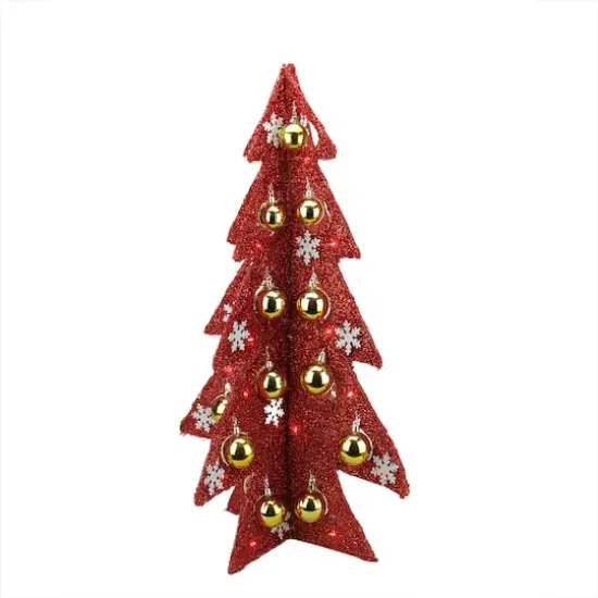 2.25ft. Pre-Lit Red Slim Tinsel Christmas Tree with LED Lights {1}
