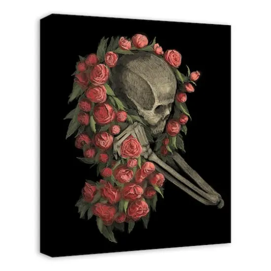 Skeleton Wrapped in Roses Canvas Wall Art {3}