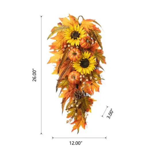 Glitzhome&reg; 26" Sunflower Pumpkin Leaf Swag {7}