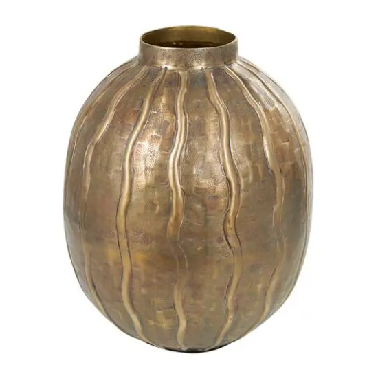12" Brass Metal Snakeskin Inspired Vase with Dimensional Wavy Accents {8}