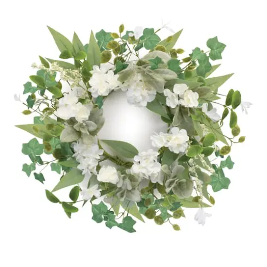 17.5" White Mixed Floral & Foliage Candle Ring {3}