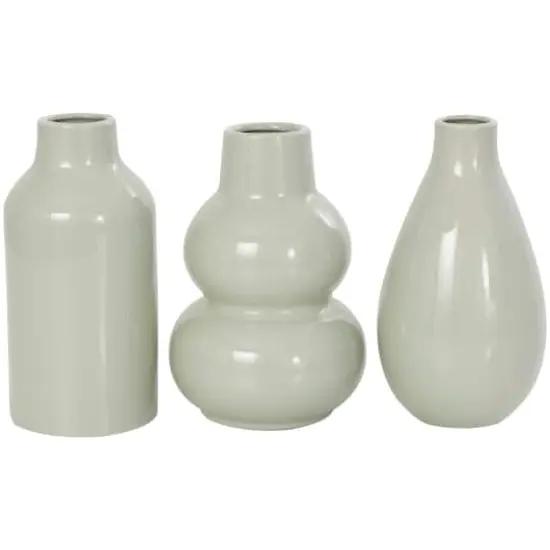 8" Green Ceramic Minimalistic Rounded Vase Set {1}