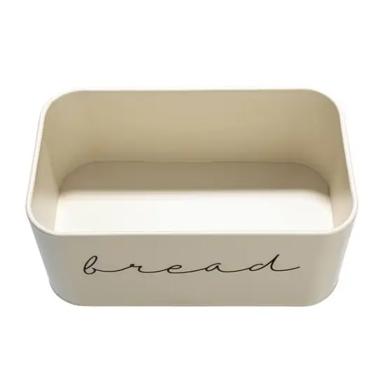 Hello Honey® 11.75" Cream Metal Bread Bin with Bamboo Lid {11}