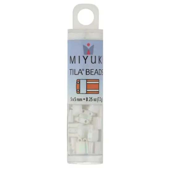 Miyuki&reg; Tila&reg; 5mm 2-Hole Square Glass Seed Beads White Pearl {4}