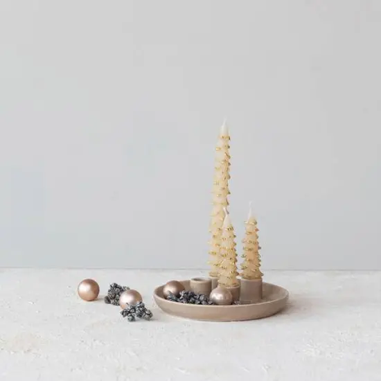 Hello Honey&reg; 8" Matte Tan Color Stoneware Advent Taper Candleholder {3}