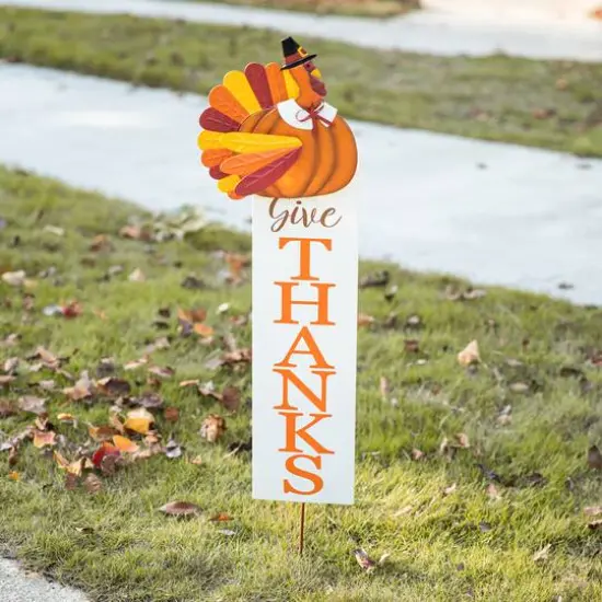Glitzhome&reg; 36" Thanksgiving Metal Turkey "Give Thanks" Yard Stake {4}