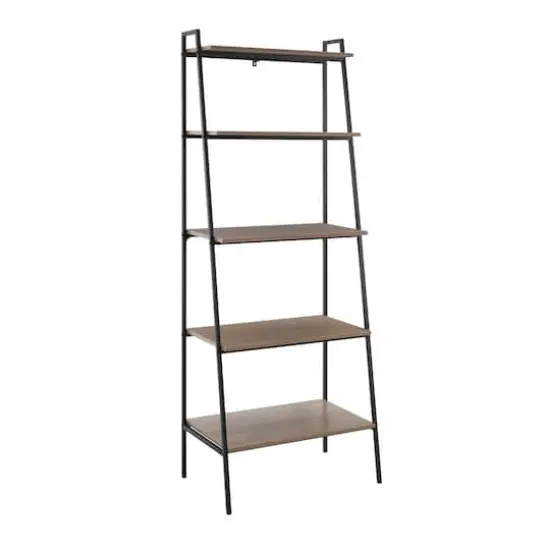 Walker Edison 72" Mocha Industrial Modern Ladder Bookshelf {1}