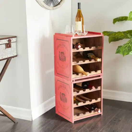 16" Red Wood Farmhouse Wine Rack {8}