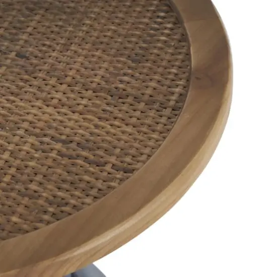 20" Black Metal Handmade Pedestal Accent Table with Brown Rattan Tabletop {5}