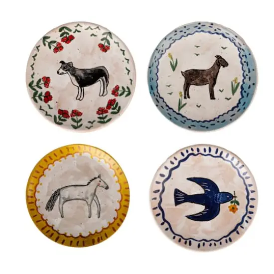 Hello Honey&reg; 6" Enchanted Fauna Series Hand-Painted Stoneware Plate Set {1}