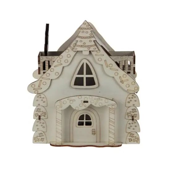 7" Unfinished Gingerbread House DIY LED Wood D&eacute;cor by Make Market&reg; {1}