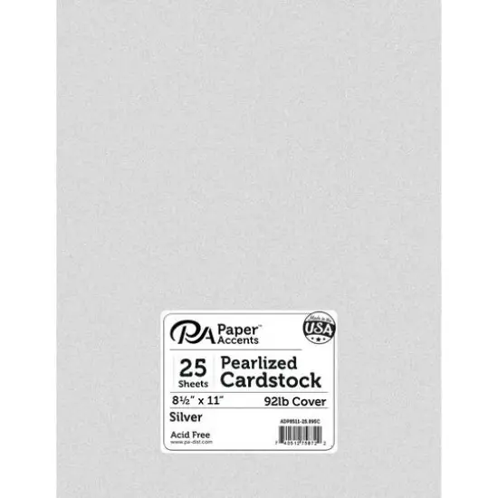PA Paper&trade; Accents Pearlized 8.5" x 11" 92lb. Cardstock, 25 Sheets Silver {1}