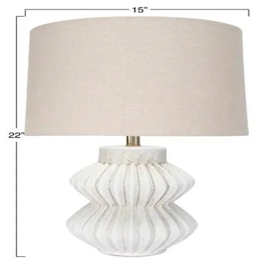 Hello Honey&reg; 22" Distressed White Finish Fluted Terracotta Table Lamp with Linen Shade {7}