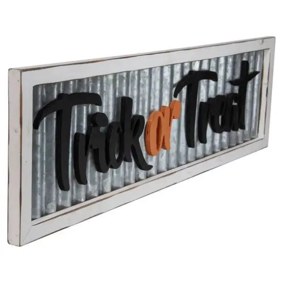 27.5" Silver "Trick or Treat" Halloween Wood Wall Sign {4}