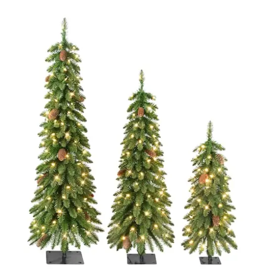 3ft. 4ft. and 5ft. Pre-Lit Artificial Christmas Tree Set, Warm White LED Lights {1}