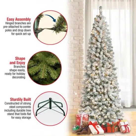 7.5ft. Pre-Lit Acacia Medium Flocked Artificial Christmas Tree, Clear Lights {6}