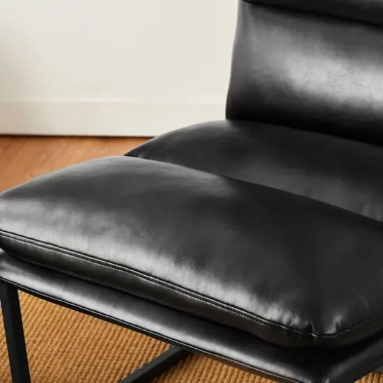 Glitzhome&reg; Modern Thick Leatherette Accent Chair Black {9}