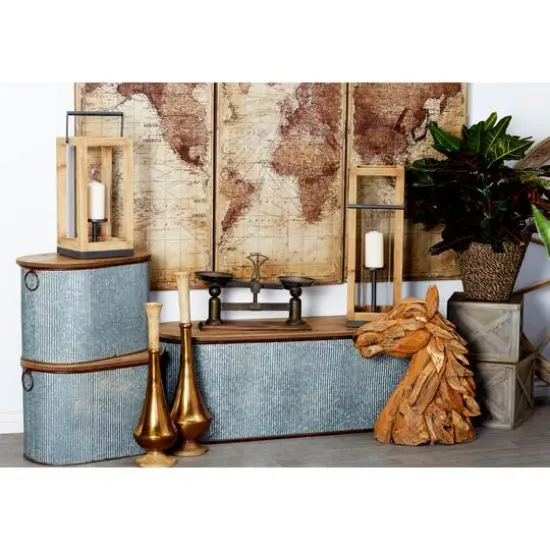 Set of 3 Brown Metal Farmhouse Storage Bench, 23", 48" {11}