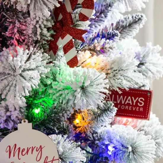 7.5ft Pre-Lit Flocked Pine Artificial Christmas Tree, Color Changing LED Lights {6}