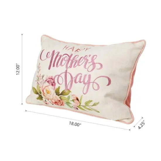 Glitzhome&reg; 18" Faux Burlap Happy Mother's Day Floral Pillow {9}