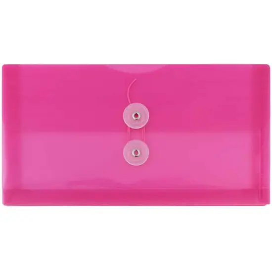 JAM Paper #10 Plastic Envelopes with Button & String Tie Closure, 12ct. Fuchsia Pink {1}