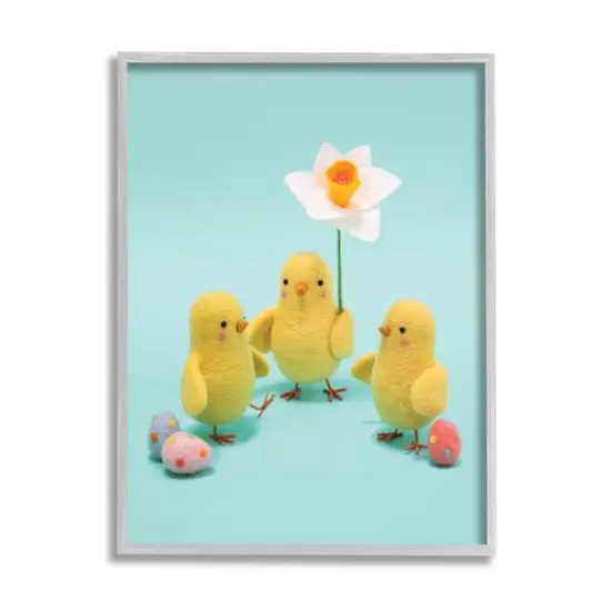 Stupell Industries Spring Chicks Floral Easter Eggs Framed Giclee Art Gray {1}