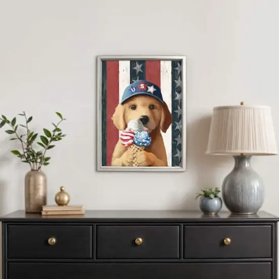 18" x 24" Patriotic Ice Cream Pup Framed Print White {5}