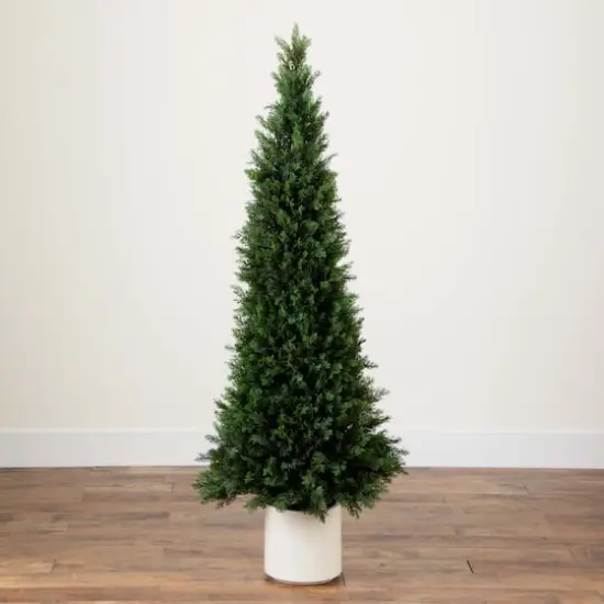 5ft. UV-Resistant Cedar Tree in White Planter {3}