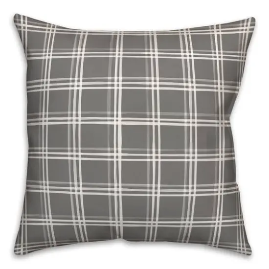 18" Plaid Indoor/Outdoor Pillow Gray {1}