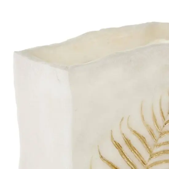 White & Gold Leaf Print Polystone Vase {6}