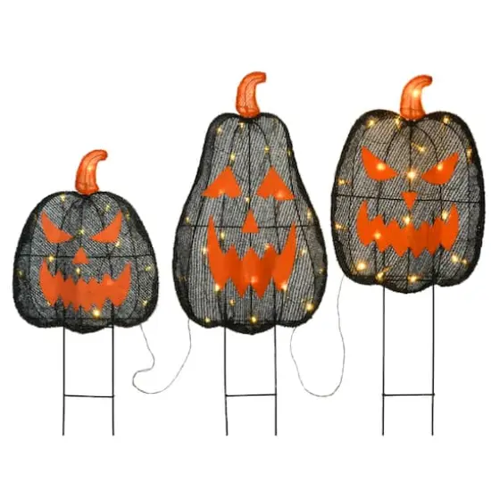 35" Black LED Jack-O-Lantern Halloween Garden Stakes {1}