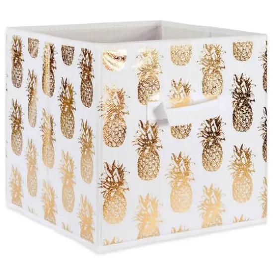 DII&reg; 13" Nonwoven Polyester White & Gold Pineapple Storage Cube, 2ct. {3}