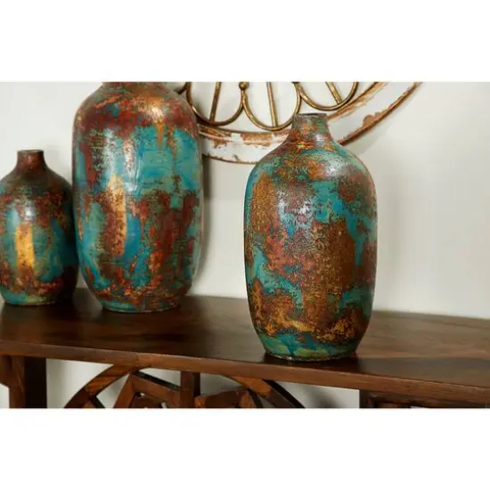 16" Blue Ceramic Rustic Vase {8}