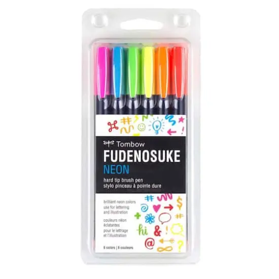 Tombow Fudenosuke 6 Neon Color Brush Pen Set {1}