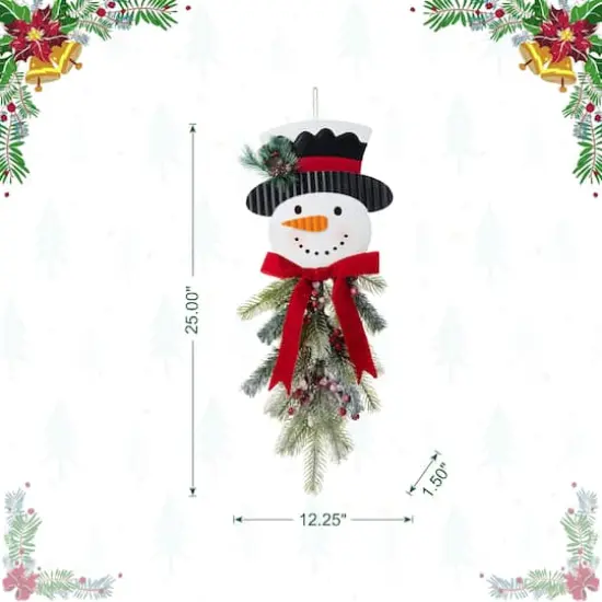 Glitzhome&reg; 25" Greenery Snowman Door Hanger {9}
